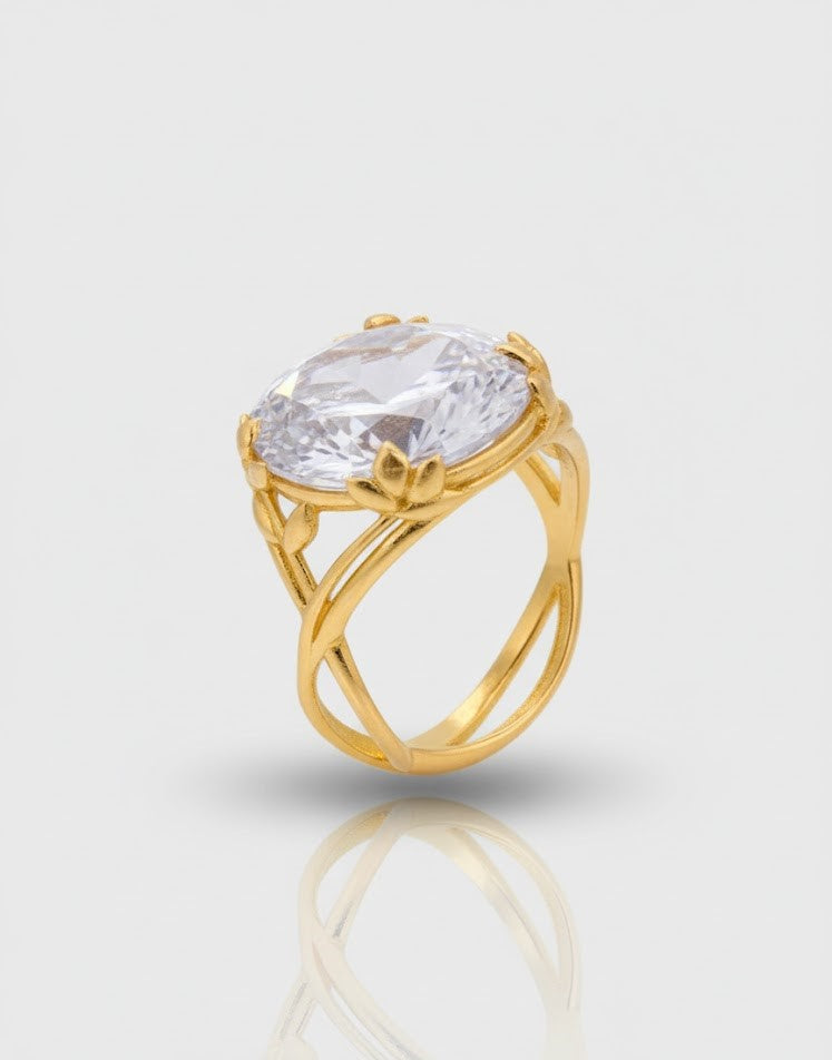 Luminous Leaf Solitaire Ring-RDJSR07